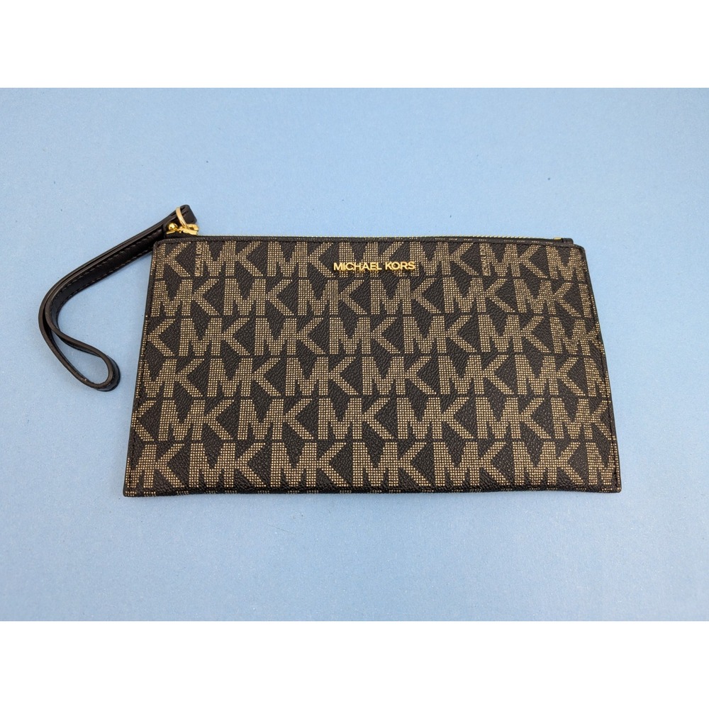 Michael Kors Jet Set Brown MK Logo Wristlet Wallet Clutch